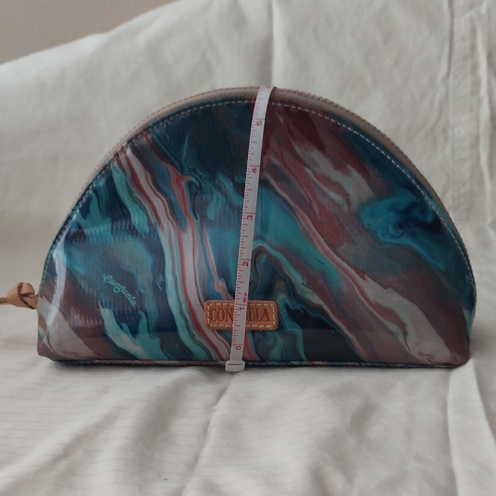 Consuela Teal and Burgundy Marble Half-Moon Cosmetic Pouch - Picture 2 of 6